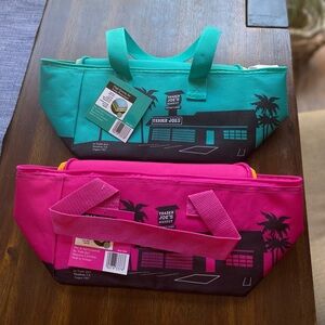 Set of Trader Joe’s mini tote bags. Pink and turquoise.